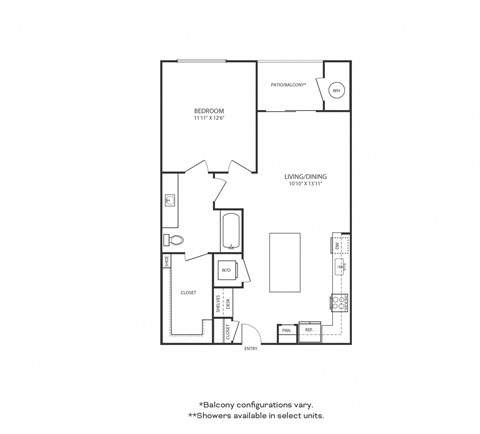 Floor plan of a 1 bedroom apartment